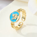 Gold Tone Enamel Angel Medallion Adjustable Rings in Four Colors view 5