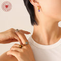 Asymmetric Pearl Zircon Huggie Earrings Green Purple Metal view 4