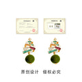 Christmas Tree Drop Earrings Multicolor Enamel Green Pom view 3