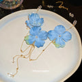 Blue Fabric Flower Statement Necklace with Chain Tassels view 4