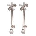 Silver Tone Flower Chain Earrings with Pearl Drops view 5