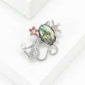 Crowned Shell Effect Cat Brooch With Crystal Body and Flower view 3