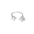 Silver Open Adjustable Dual Round CZ Stone Ring Band view 5