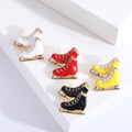 Enamel Ice Skate Brooch Gold Blade White Black Red Yellow view 1