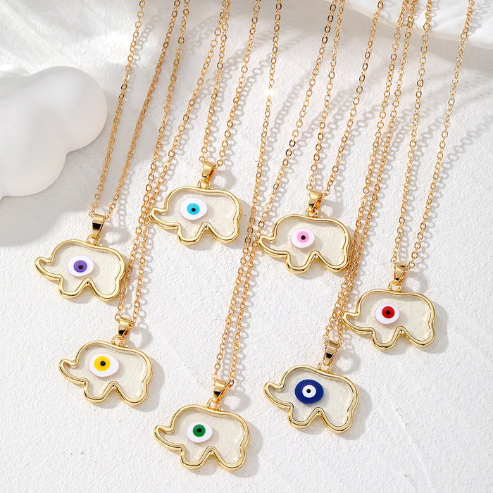 Gold Tone Elephant Evil Eye Pendant Necklace 7 Colors