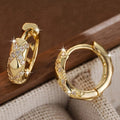Cross Pave Openwork Huggie Hoop Earrings Gold White Tone view 5