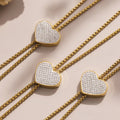 Pave Heart Slider Necklace Long Box Chain Stainless Steel view 2
