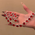 Round Crystal Necklace Earring Sets Red and Clear Silver Tone view 6