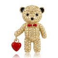 Crystal Teddy Bear Brooch With Red Bow and Heart Charm view 1