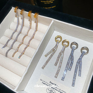 Crystal Disc Chain Tassel Drop Earrings in Gold and Silver Tones
