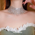 Silver Rhinestone Hollow Mesh Tassel Statement Choker Necklace view 3