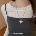 Silver Mirror Puffy Heart Pendant Ball Chain Necklace view 1