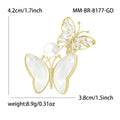 Double Butterfly Brooch in Metal with Gold-tone Outlines and Pale Shell-like Wings view 5