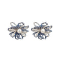 Crystal Beaded Flower Stud Earrings in White and Blue view 5
