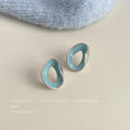 Light Blue Open Irregular Enamel Stud Earrings Silver Rim view 1