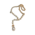 White Pearl Y Drop Necklace Teardrop Pendant Gold Accents view 5