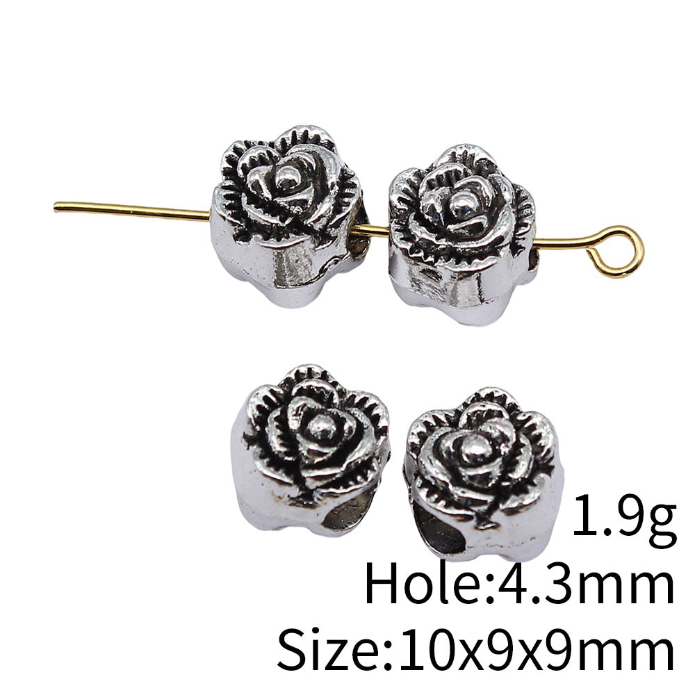 10x9x9mm 1.9g Antique Silver Zinc Alloy Flower Large Hole Loose Metal Beads for Bracelet Jewelry Making