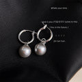 Silver Tone Latch Hoop Gray Pearl Drop Earrings Pair view 3