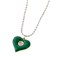 Silver Tone Red and Green Open Heart Pendant Ball Chain Necklaces view 5
