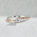Two-Tone Round Solitaire Split Band Ring With Clear Stones view 3