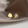 Gold Four Leaf Clover Stud Earrings Solid Open Pair view 4