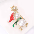 Snowman Brooch with Pearl Body Red Hat and Crystal Snowflake view 3