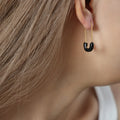 Gold Steel Safety Pin U Enamel Drop Hoop Ear Jewelry view 4