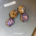 Champagne and Purple Double Gem Stud Earrings Statement Jewelry view 4