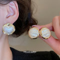 Gold Irregular Pearl Stud Earrings Decorative Jewelry Design view 2