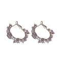 Purple Butterfly Crystal Cluster Small Hoop Earrings view 5