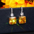 Square Solitaire Long Drop Earrings In Clear Or Yellow view 4