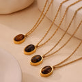 Tiger Eye Black Stone Oval Bean Pendant Necklaces Gold Steel view 3