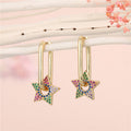 Gold Tone Rectangular Huggie Earrings with Crystal Charm Drops view 4
