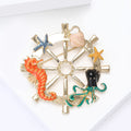 Nautical Ship Wheel Brooch Pin with Colorful Sea Motifs view 4