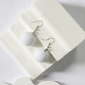 Large White Textured Golf Ball Drop Earrings with Gold Tone Findings view 5