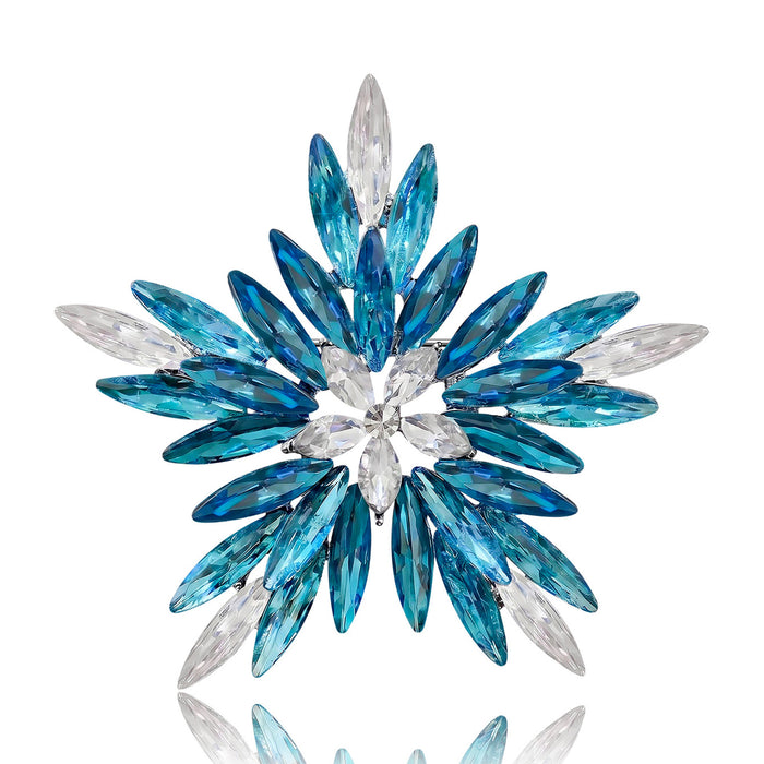 Marquise Rhinestone Snowflake Brooch Blue Clear Silver Tone