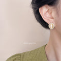Gold Tone Cream Oval Stone Clear Halo Stud Earrings For Women view 2