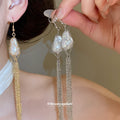 Wire Caged Pearl Tassel Necklaces Earrings Gold Silver view 3