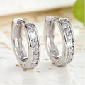 Silver Small Channel Set Pave Huggie Hoop Earrings view 2
