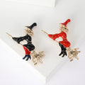 Flying Witch Brooch in Black and Red Enamel Decorative Lapel Accessory view 1