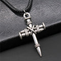 Nail Wrapped Cross Pendant Necklace in Two Metal Finishes view 1
