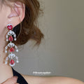 Red Crystal Heart and Teardrop Cascade Earrings Jewelry Accessory view 4