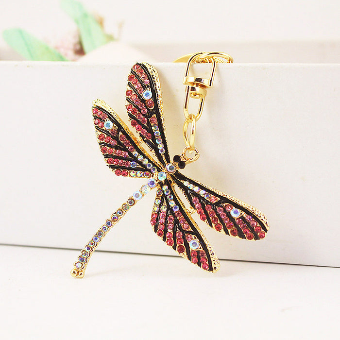 Rhinestone Dragonfly Keychain With Gold Tone Clasp, Six Styles
