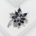 Crystal Flower Leaf Brooch in Navy Blue or Burgundy view 4