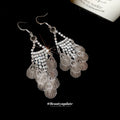 Silver Tone Leaf Sequin Tassel Hook Statement Earrings view 4