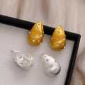 Gold and Silver Irregular Teardrop Clear Accent Stud Earrings view 1