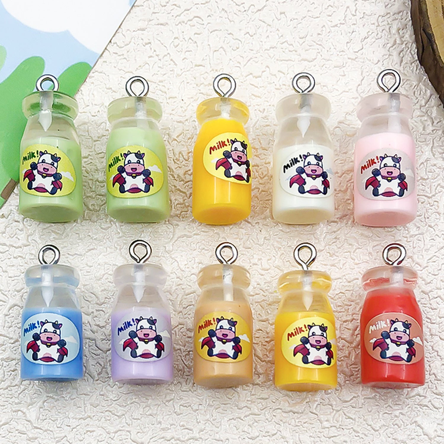 Colorful Resin Milk Bottle Charm Pendant for Earrings Necklace Keychain DIY