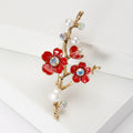Pearl and Enamel Blossom Branch Brooch in Blue and Red view 2