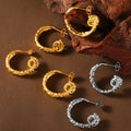 Textured Crumpled C-Shaped Hoop Earrings Gold Or Steel view 2
