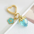 Glitter Resin Strawberry Pendant Bag Charm Keychain With Flower view 10